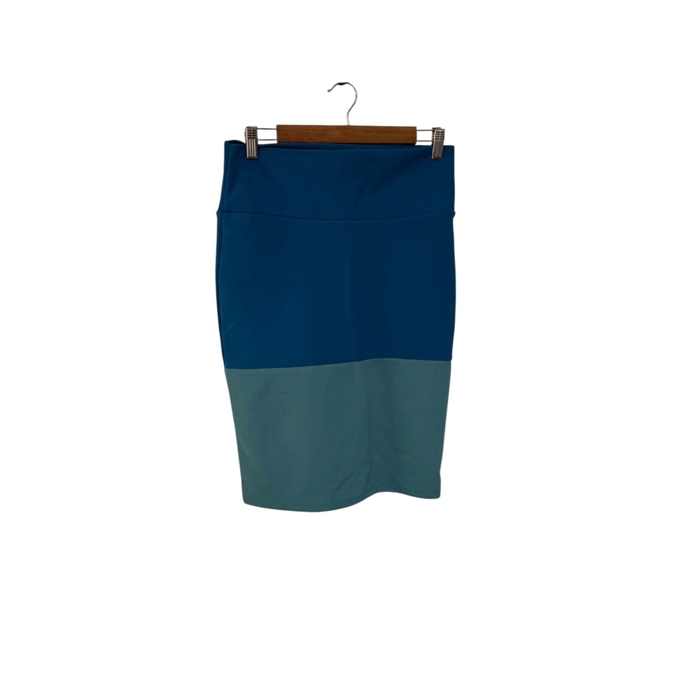 LuLaRoe Cassie Skirt Women Medium Blue Teal Excellent Colorblock Pencil